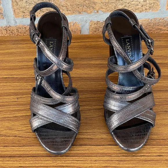 Lanvin Paris cylinder heel pewter shoes 39.5 - Picture 4 of 14